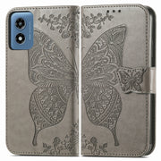 For Motorola Moto G  Play  2024 Butterfly Love Flower Embossed Leather Phone Case(Gray)
