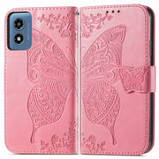 For Motorola Moto G  Play  2024 Butterfly Love Flower Embossed Leather Phone Case(Pink)