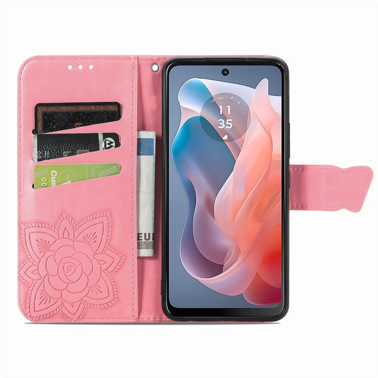 For Motorola Moto G  Play  2024 Butterfly Love Flower Embossed Leather Phone Case(Pink)