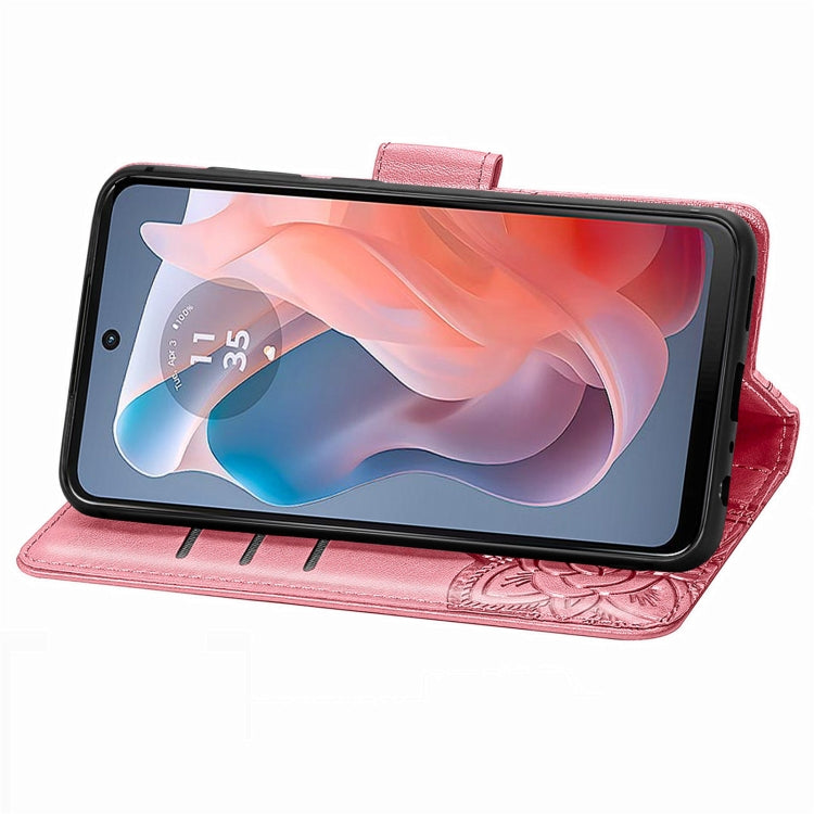 For Motorola Moto G  Play  2024 Butterfly Love Flower Embossed Leather Phone Case(Pink) - Motorola Cases by PMC Jewellery | Online Shopping South Africa | PMC Jewellery | Buy Now Pay Later Mobicred