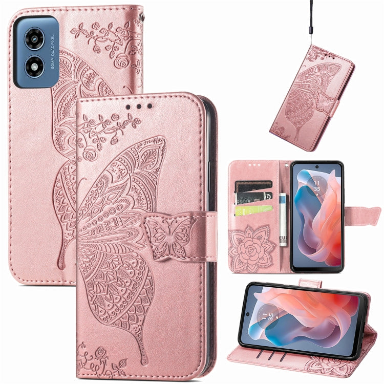 For Motorola Moto G  Play  2024 Butterfly Love Flower Embossed Leather Phone Case(Rose Pink) - free shipping - PMC Jewellery - Order now!