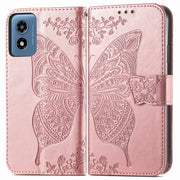 For Motorola Moto G  Play  2024 Butterfly Love Flower Embossed Leather Phone Case(Rose Pink)