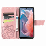 For Motorola Moto G  Play  2024 Butterfly Love Flower Embossed Leather Phone Case(Rose Pink)