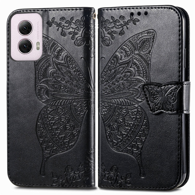 For Motorola Moto G Power 2024 Butterfly Love Flower Embossed Leather Phone Case(Black)