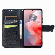 For Motorola Moto G Power 2024 Butterfly Love Flower Embossed Leather Phone Case(Black)