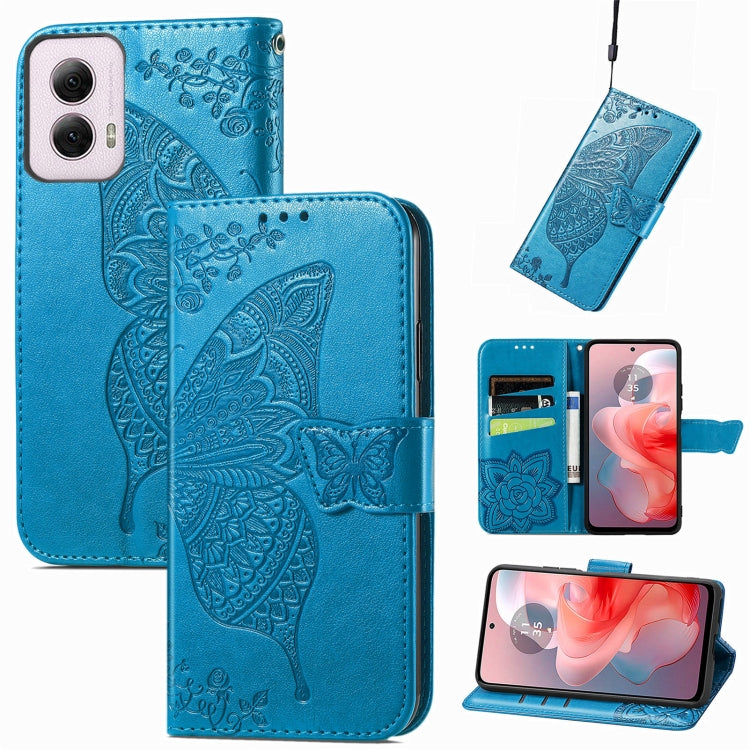 For Motorola Moto G Power 2024 Butterfly Love Flower Embossed Leather Phone Case(Blue) - Motorola Cases by PMC Jewellery | Online Shopping South Africa | PMC Jewellery | Buy Now Pay Later Mobicred