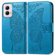 For Motorola Moto G Power 2024 Butterfly Love Flower Embossed Leather Phone Case(Blue)