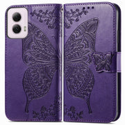 For Motorola Moto G Power 2024 Butterfly Love Flower Embossed Leather Phone Case(Dark Purple)