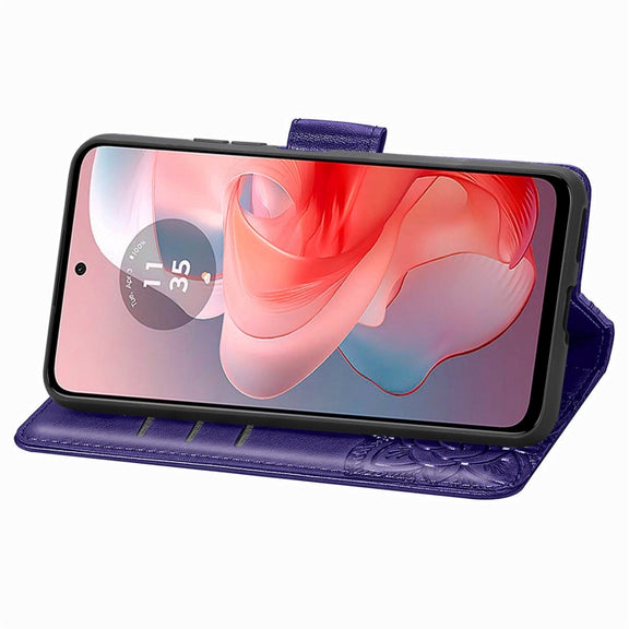 For Motorola Moto G Power 2024 Butterfly Love Flower Embossed Leather Phone Case(Dark Purple)