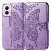 For Motorola Moto G Power 2024 Butterfly Love Flower Embossed Leather Phone Case(Light Purple)