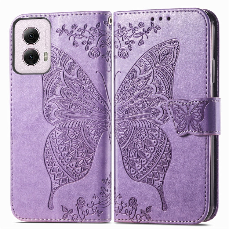 For Motorola Moto G Power 2024 Butterfly Love Flower Embossed Leather Phone Case(Light Purple)