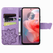 For Motorola Moto G Power 2024 Butterfly Love Flower Embossed Leather Phone Case(Light Purple)