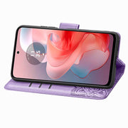 For Motorola Moto G Power 2024 Butterfly Love Flower Embossed Leather Phone Case(Light Purple)