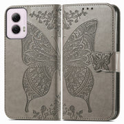 For Motorola Moto G Power 2024 Butterfly Love Flower Embossed Leather Phone Case(Gray)