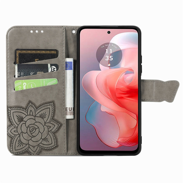 For Motorola Moto G Power 2024 Butterfly Love Flower Embossed Leather Phone Case(Gray)