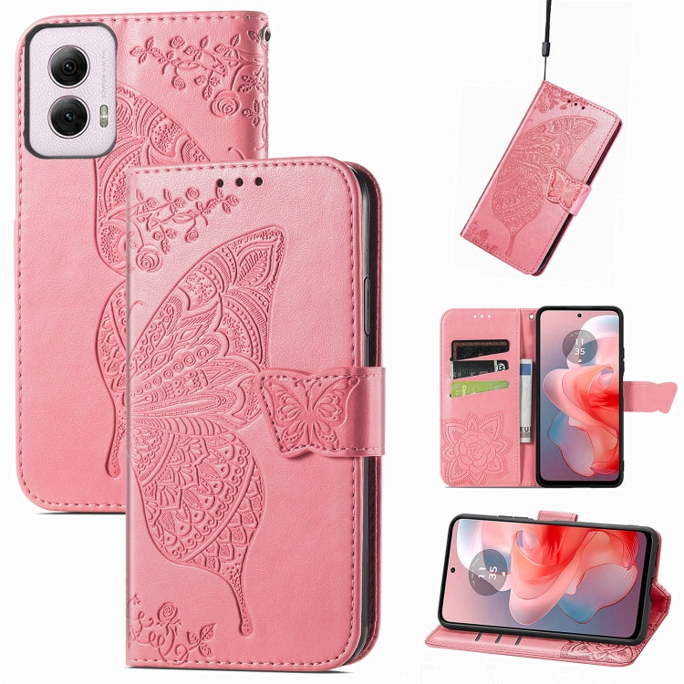 For Motorola Moto G Power 2024 Butterfly Love Flower Embossed Leather Phone Case(Pink) - Motorola Cases by PMC Jewellery | Online Shopping South Africa | PMC Jewellery | Buy Now Pay Later Mobicred
