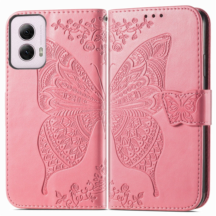 For Motorola Moto G Power 2024 Butterfly Love Flower Embossed Leather Phone Case(Pink)