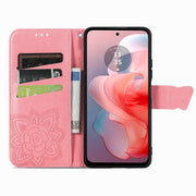 For Motorola Moto G Power 2024 Butterfly Love Flower Embossed Leather Phone Case(Pink)