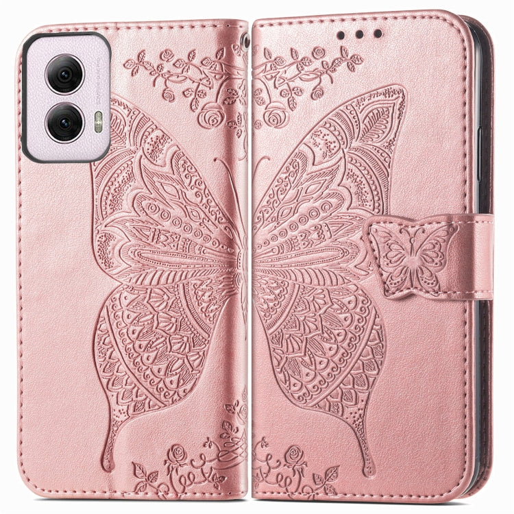 For Motorola Moto G Power 2024 Butterfly Love Flower Embossed Leather Phone Case(Rose Pink)