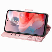 For Motorola Moto G Power 2024 Butterfly Love Flower Embossed Leather Phone Case(Rose Pink)
