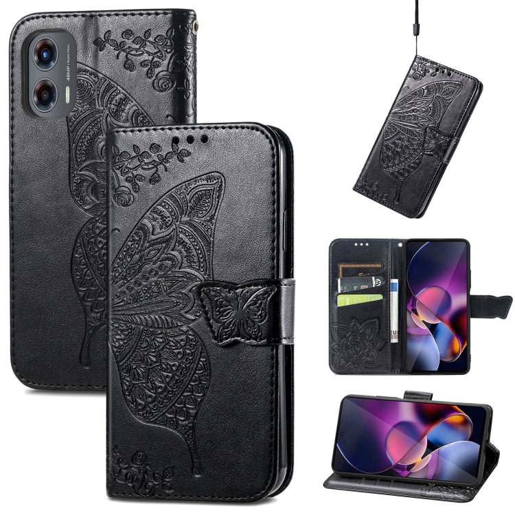 For Motorola Moto G Stylus 5G 2024 Butterfly Love Flower Embossed Leather Phone Case(Black) - Motorola Cases by PMC Jewellery | Online Shopping South Africa | PMC Jewellery | Buy Now Pay Later Mobicred
