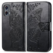 For Motorola Moto G Stylus 5G 2024 Butterfly Love Flower Embossed Leather Phone Case(Black)