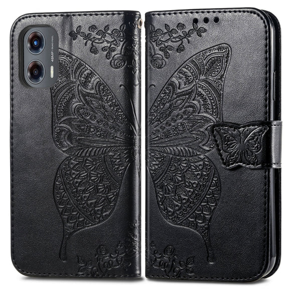 For Motorola Moto G Stylus 5G 2024 Butterfly Love Flower Embossed Leather Phone Case(Black)