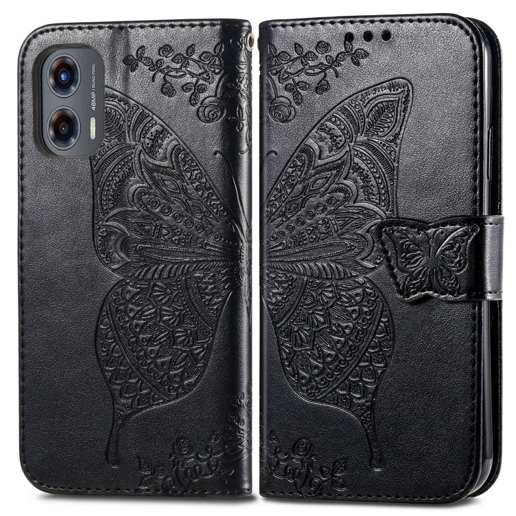 For Motorola Moto G Stylus 5G 2024 Butterfly Love Flower Embossed Leather Phone Case(Black)