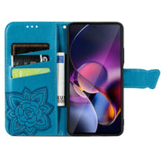 For Motorola Moto G Stylus 5G 2024 Butterfly Love Flower Embossed Leather Phone Case(Blue)