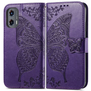 For Motorola Moto G Stylus 5G 2024 Butterfly Love Flower Embossed Leather Phone Case(Dark Purple)