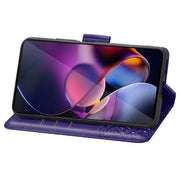 For Motorola Moto G Stylus 5G 2024 Butterfly Love Flower Embossed Leather Phone Case(Dark Purple)