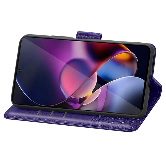 For Motorola Moto G Stylus 5G 2024 Butterfly Love Flower Embossed Leather Phone Case(Dark Purple)