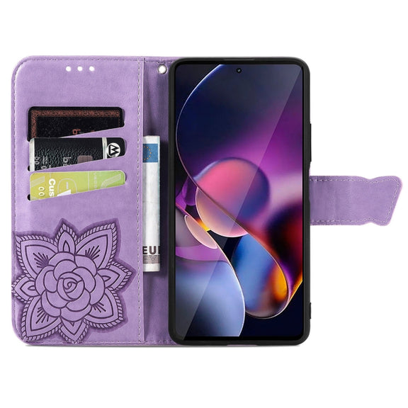 For Motorola Moto G Stylus 5G 2024 Butterfly Love Flower Embossed Leather Phone Case(Light Purple)