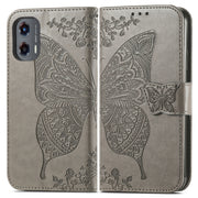 For Motorola Moto G Stylus 5G 2024 Butterfly Love Flower Embossed Leather Phone Case(Gray)