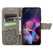 For Motorola Moto G Stylus 5G 2024 Butterfly Love Flower Embossed Leather Phone Case(Gray)