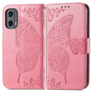 For Motorola Moto G Stylus 5G 2024 Butterfly Love Flower Embossed Leather Phone Case(Pink)
