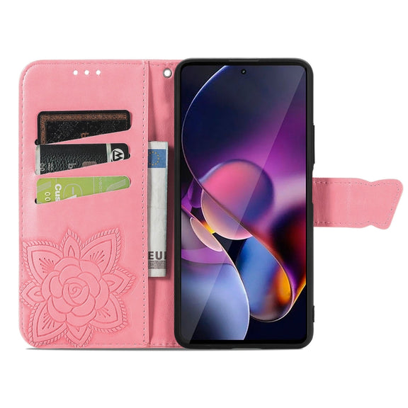 For Motorola Moto G Stylus 5G 2024 Butterfly Love Flower Embossed Leather Phone Case(Pink)