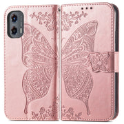 For Motorola Moto G Stylus 5G 2024 Butterfly Love Flower Embossed Leather Phone Case(Rose Pink)