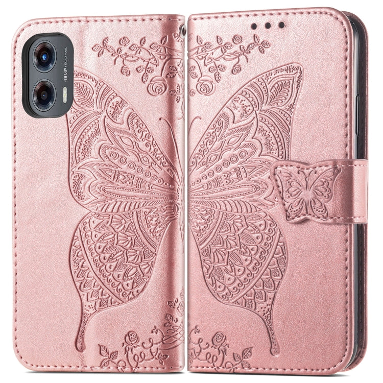 For Motorola Moto G Stylus 5G 2024 Butterfly Love Flower Embossed Leather Phone Case(Rose Pink)