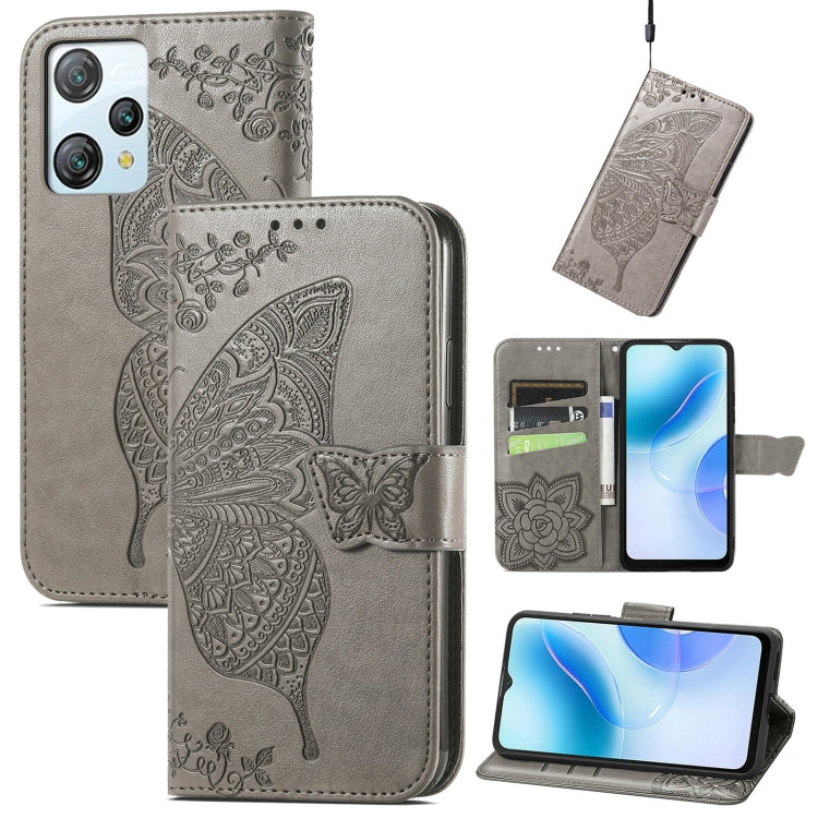 For Blackview A53 Butterfly Love Flower Embossed Leather Phone Case(Gray) - More Brand by PMC TechLife | Online Shopping South Africa | PMC TechLife | Buy Now Pay Later Mobicred
