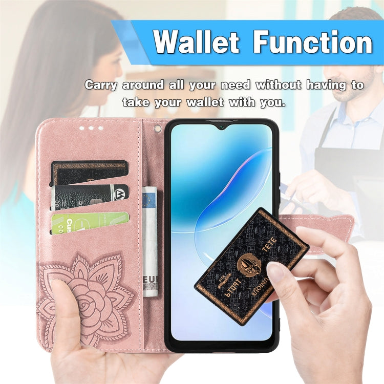 For Blackview A53 Butterfly Love Flower Embossed Leather Phone Case(Pink)