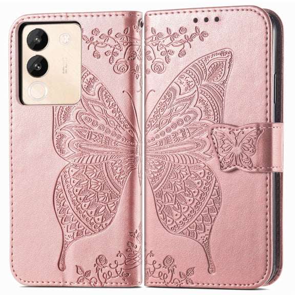 For vivo X100 Pro Butterfly Love Flower Embossed Leather Phone Case(Rose Gold)