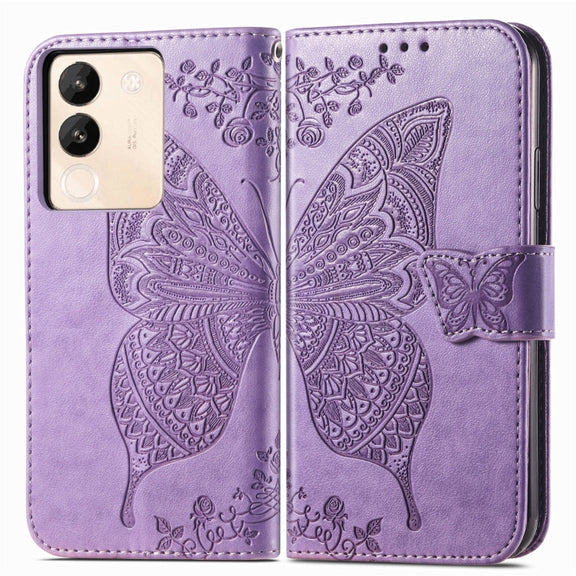 For vivo X100 Pro Butterfly Love Flower Embossed Leather Phone Case(Lavender)