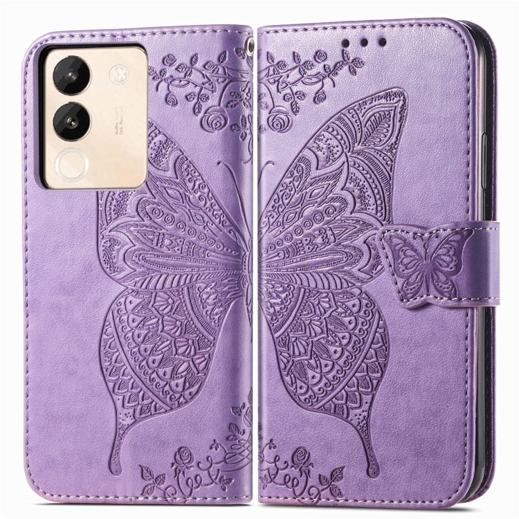 For vivo X100 Pro Butterfly Love Flower Embossed Leather Phone Case(Lavender)