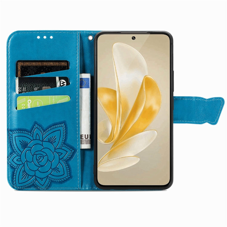 For vivo X100 Butterfly Love Flower Embossed Leather Phone Case(Blue)