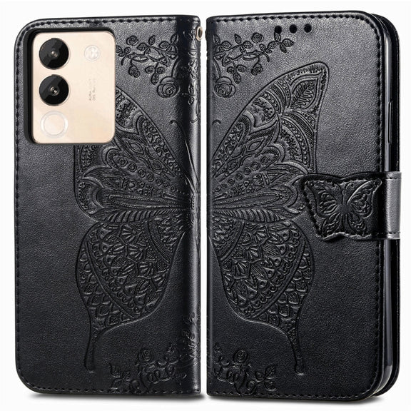 For vivo X100 Butterfly Love Flower Embossed Leather Phone Case(Black)