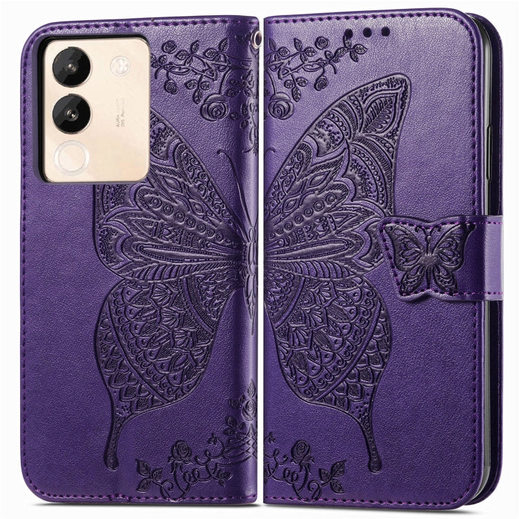 For vivo X100 Butterfly Love Flower Embossed Leather Phone Case(Purple)