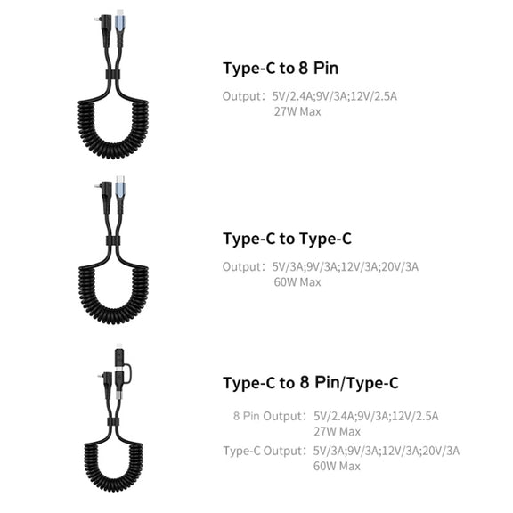ENKAY PD 27W Type-C to 8 Pin 3A Elbow Expansion Spring Coiled Fast Chrging Data Cable, Length: 1.5m
