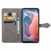 For Motorola Moto G Play 2024 Mandala Flower Embossed Leather Phone Case(Gray)