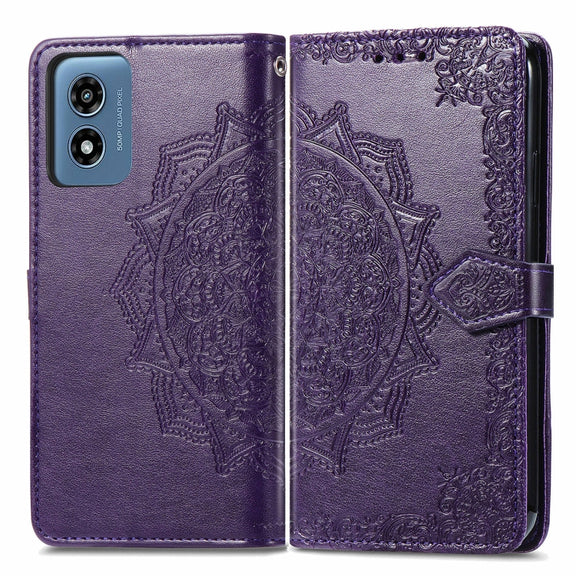 For Motorola Moto G Play 2024 Mandala Flower Embossed Leather Phone Case(Purple)